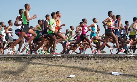 Club runners compete in a half marathon in Sebeta, Ethiopia.