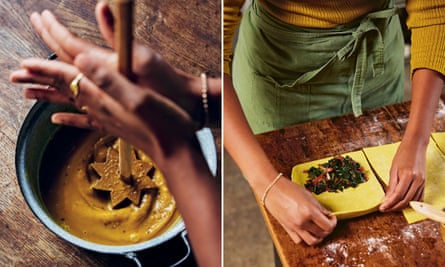 Roll with it … shaping dough for dal and callaloo patties.