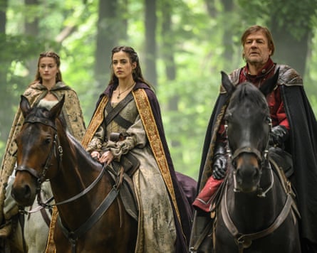 Lauren McQueen as Marian, Lydia Peckham as Priscilla and Sean Bean as Sheriff of Nottingham in Robin Hood.