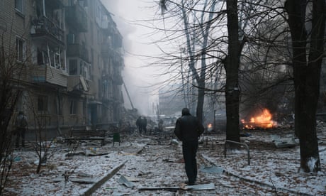 The aftermath of a Russian missile attack on a residential district in Kharkiv, January 2024