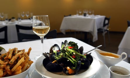 Steamed black mussels with water spinach and fennel salt served at Jar.
