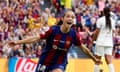 Aitana Bonmatí celebrates after opening the scoring for Barcelona in the Women’s Champions League final against Lyon