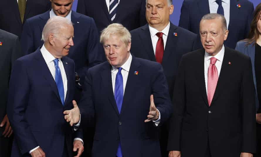 US president Joe Biden with British prime minister Boris Johnson and Turkish tresident Recep Tayyip Erdoğan.