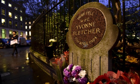 A memorial plaque for PC Yvonne Fletcher in St James’s Square, London.