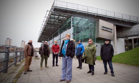 Jo Howell (centre) outside the National Glass Centre with fellow campaigners against its closure.