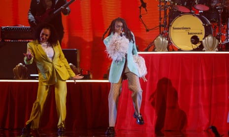 Little Simz performs at the Brit Awards at the O2 Arena in London