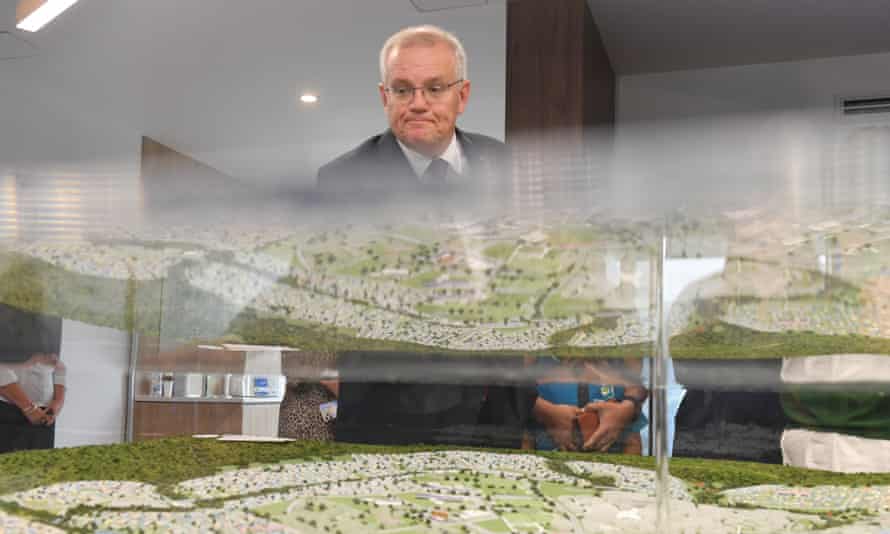 Scott Morrison at Springfield Rise Display Village, 25km south of Brisbane, in the seat of Blair on Monday.