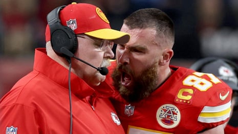 For just a second, Travis Kelce cracked under pressure of a new world of fame | Super Bowl LVIII | The Guardian