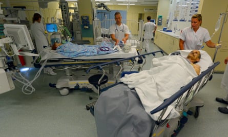 Doctors tend to patients at the UKB hospital in Marzahn district in Berlin, Germany.
