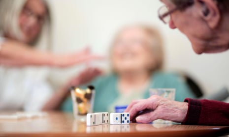 Residents take part in an activities session at a care home in north-east England.