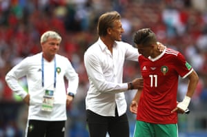 Herve Renard consoles Faycal Fajr after the final whistle.