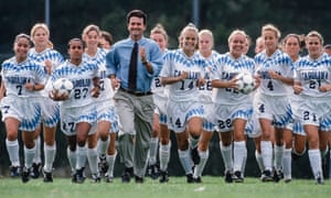 Anson Dorrance leads his Tar Heels in 1994.