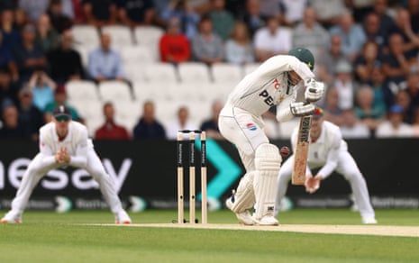 Pakistan’s Azan Awais in action before losing his wicket
