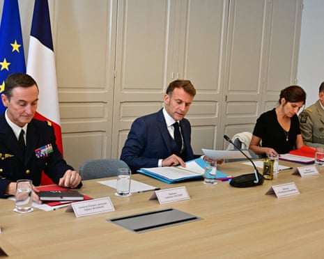 French president Emmanuel Macron during the video meeting of the ‘coalition of the willing’, at the Elysee presidential palace in Paris on Tuesday.