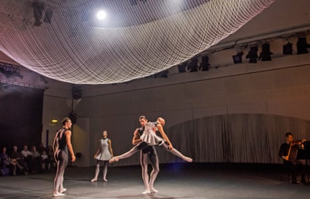 Lukas Bjorneboe Braendsrod, Mica Bradbury, Gina Storm-Jensen and Reece Clarke in Meta by Charlotte Edmonds at the Clore Studio, Royal Opera House, in 2016.