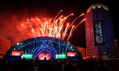 Fireworks explode at the end of the second night of the NFL draft on Friday.