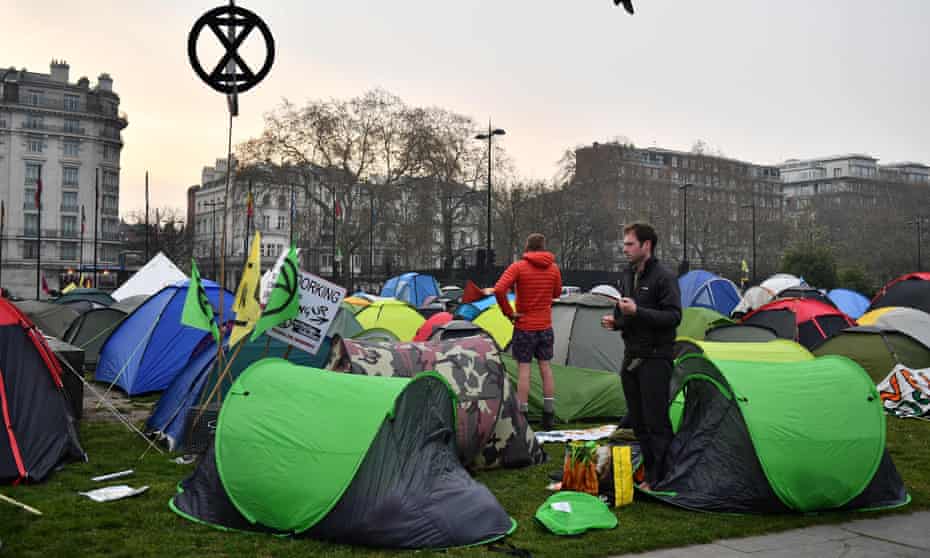 Extinction Rebellion protesters at Marble Arch in London in April.