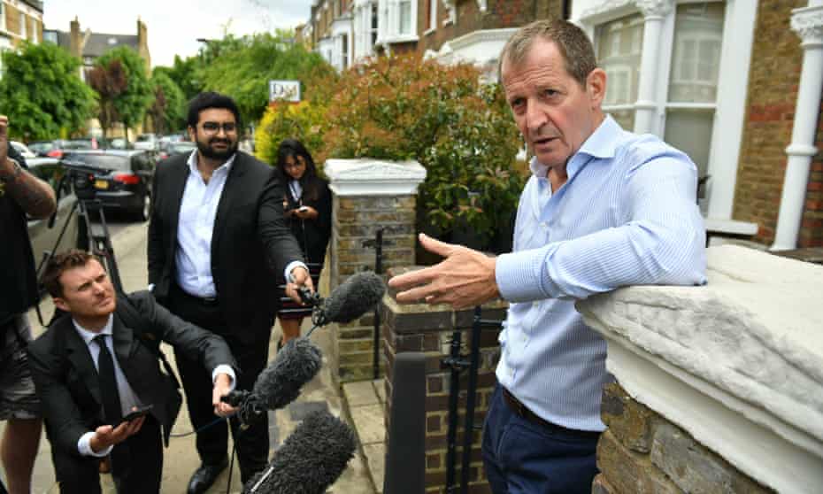 Alastair Campbell speaks to the media outside his home in north London after he was expelled from the Labour party for admitting he voted for the Liberal Democrats in last week’s European elections.