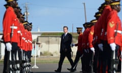 Cameron visit to Caribbean - Day One<br>Prime Minister David Cameron arrives in Kingston, Jamaica, for the start of a two day visit to the Caribbean.  PRESS ASSOCIATION Photo. Picture date: Tuesday September 29, 2015. The Prime Minister flew into Jamaica promising a £200 million infrastructure aid boost to "reinvigorate" ties with the region - with UK firms set to compete to build roads, ports and bridges. See PA story POLITICS Cameron. Photo credit should read: Stefan Rousseau/PA Wire