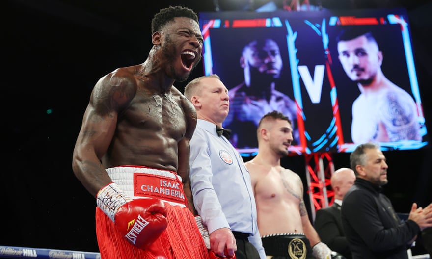 Isaac Chamberlain celebrates after defeating Dilan Prasovic in December 2021.