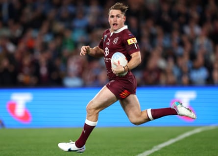 AJ Brimson in action for the Maroons during State of Origin in 2023