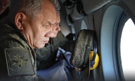 Sergei Shoigu in a helicopter