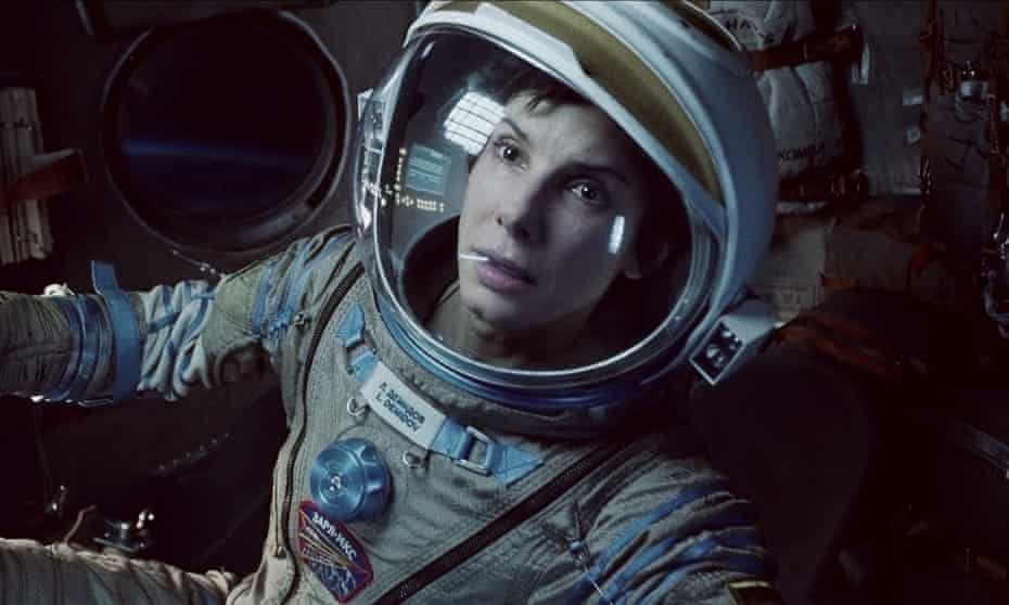Sitting in a tin can … Sandra Bullock in Gravity.