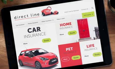 The website of insurer Direct Line is seen on a tablet.