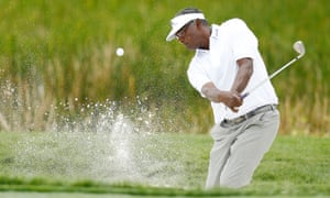 Vijay Singh plays a shot from a bunker during the 2019 Honda Classic.