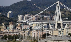 A view of the collapsed Morandi highway bridge in Genoa, Italy.