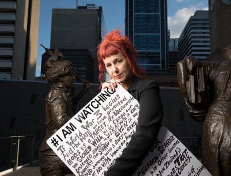Isobelle Carmody and her protest sign