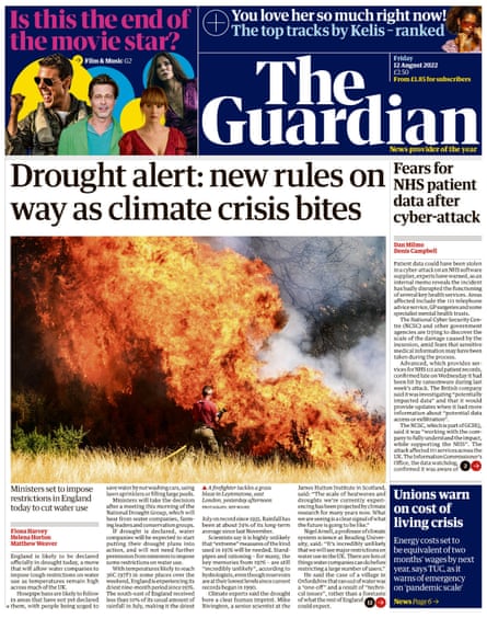 Guardian front page, 12 August 2022