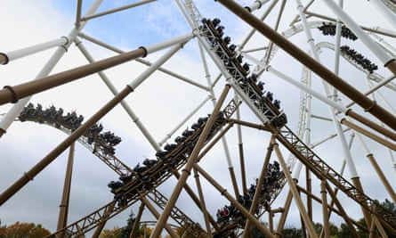 A multiple exposure of the Hyperia rollercoaster at Thorpe Park.