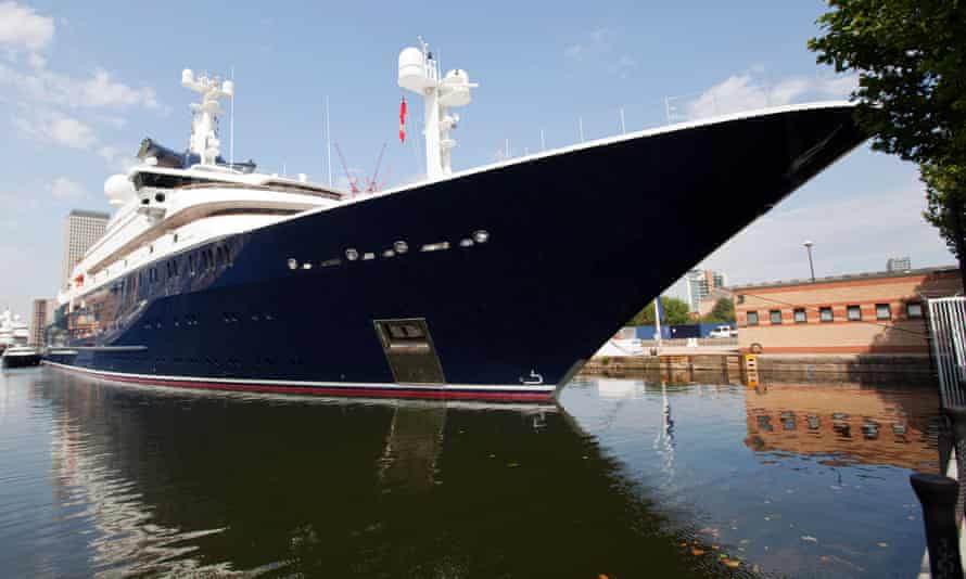 Paul Allen’s yacht Octopus moored at Canary Wharf during the 2012 Summer Olympics in London.