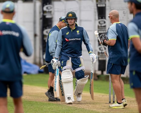 Steve Smith trains in the nets before Australia and South Africa meet in the first Test at Kingsmead Stadium in Durban