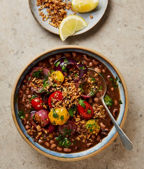 Yotam Ottolenghi's black-eyed peas with allspice and grilled onion salsa.