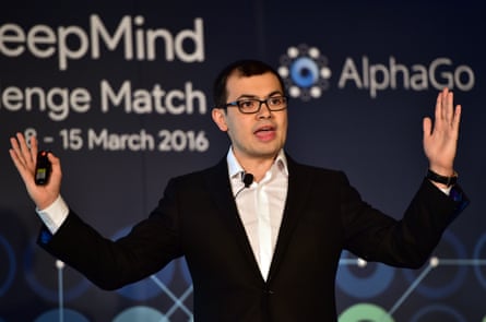 Demis Hassabis speaking before the Google DeepMind Challenge match in Seoul in 2016, in which it triumphed over South Korean Go grandmaster Lee Sedol