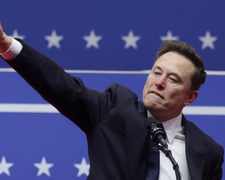 Elon Musk gestures during a rally on the inauguration day