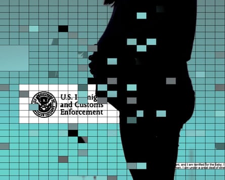Collage of pregnant woman and grid of abstract pattern