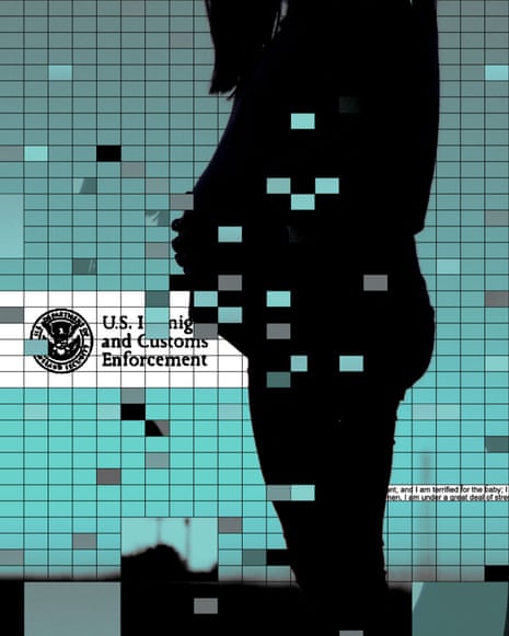 Collage of pregnant woman and grid of abstract pattern