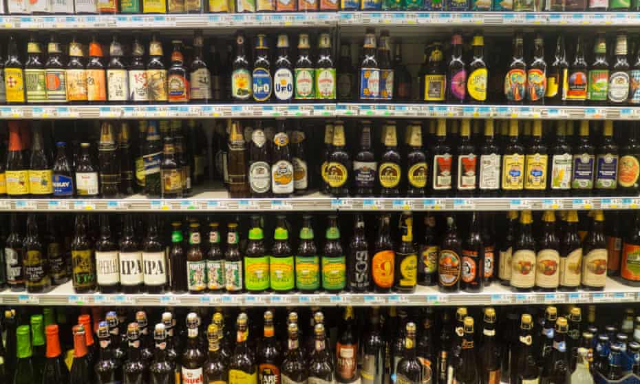 Craft beers in supermarket aisle