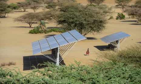 A solar powered water pump in Lodwar, north-western Kenya. Africa is a key front in the Paris climate agreement’s quest to limit the global temperature rise to under 2C.