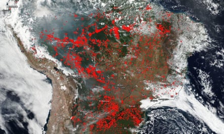 A satellite view of wildfires in the Amazon in August 2019