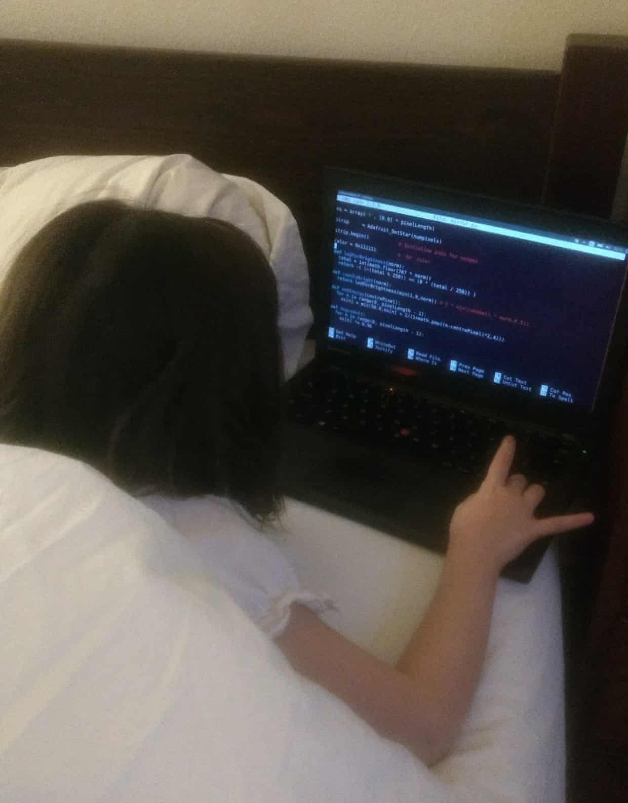 My daughter, SSH’d into the Raspberry Pi that runs the mirror, changing the brightness of the LEDs.