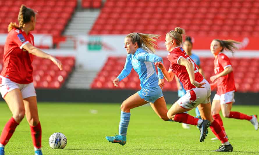 Women’s FA Cup photo essay – road to Wembley, fourth round: Nottingham Forest v Manchester City | Women's FA Cup 18 Hemp shakes off a Nottingham Forest player.
