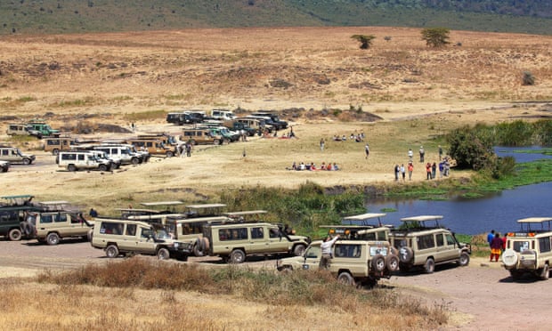 Tourists on safari in the Ngorongoro crater, Tanzania.