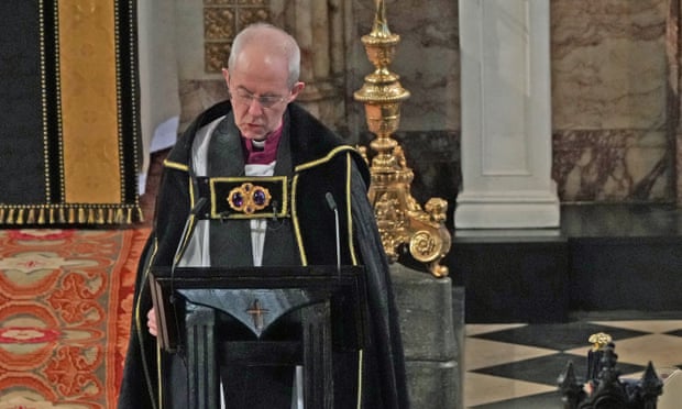 The archbishop of Canterbury, Justin Welby, speaks at the funeral service