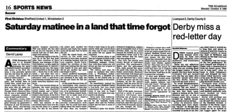 David Lacey's match report of Sheffield United v Wimbledon in October 1990