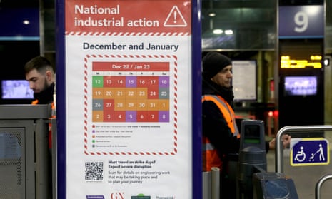 An information sheet at Kings Cross station on Monday advising passengers on the dates of industrial action. 