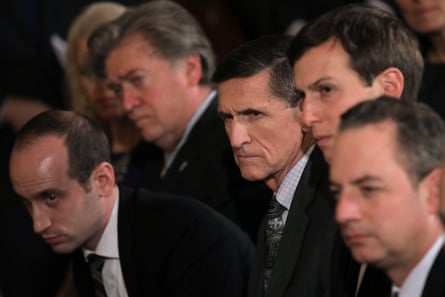 Stephen Miller, Steve Bannon, Michael Flynn, Jerod Kushner and Reince Priebus, from Trump’s first term. Only Miller remains in the Trump 2.0 inner circle.